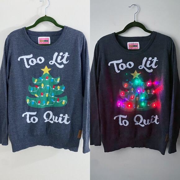 Tipsy Elves Gray Too Lit Light Up Ugly Christmas Sweater Women's Size Large EUC - Picture 1 of 9